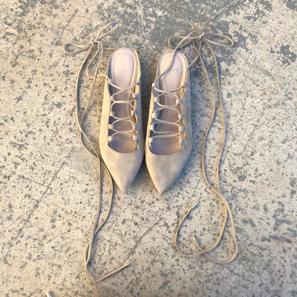 Marc Fisher Ltd. Lace Up Pointed Toe Flats Beige - Picture 4 of 8